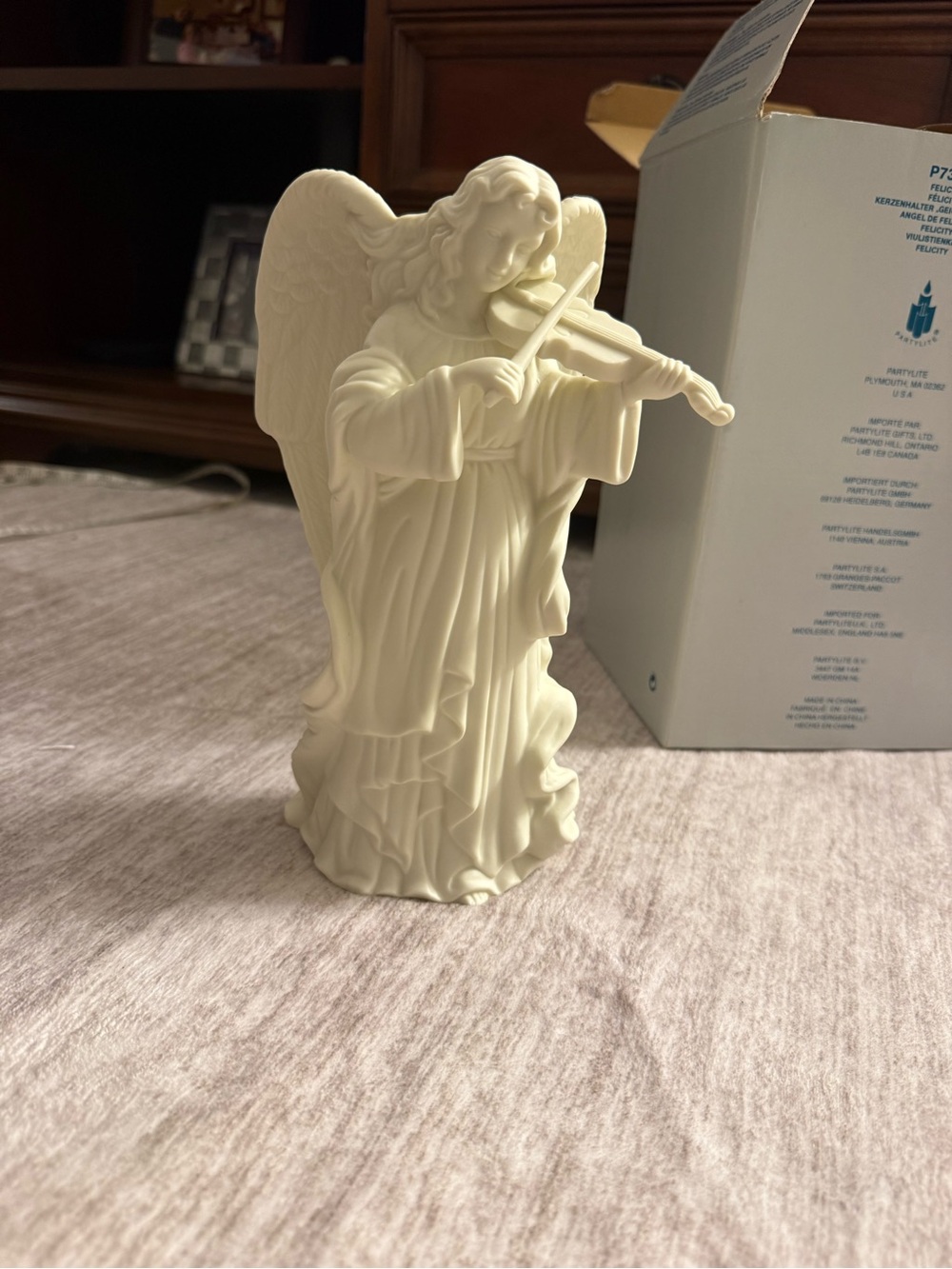 Ivory Angel Violinist Figurine Ceramic Candleholder